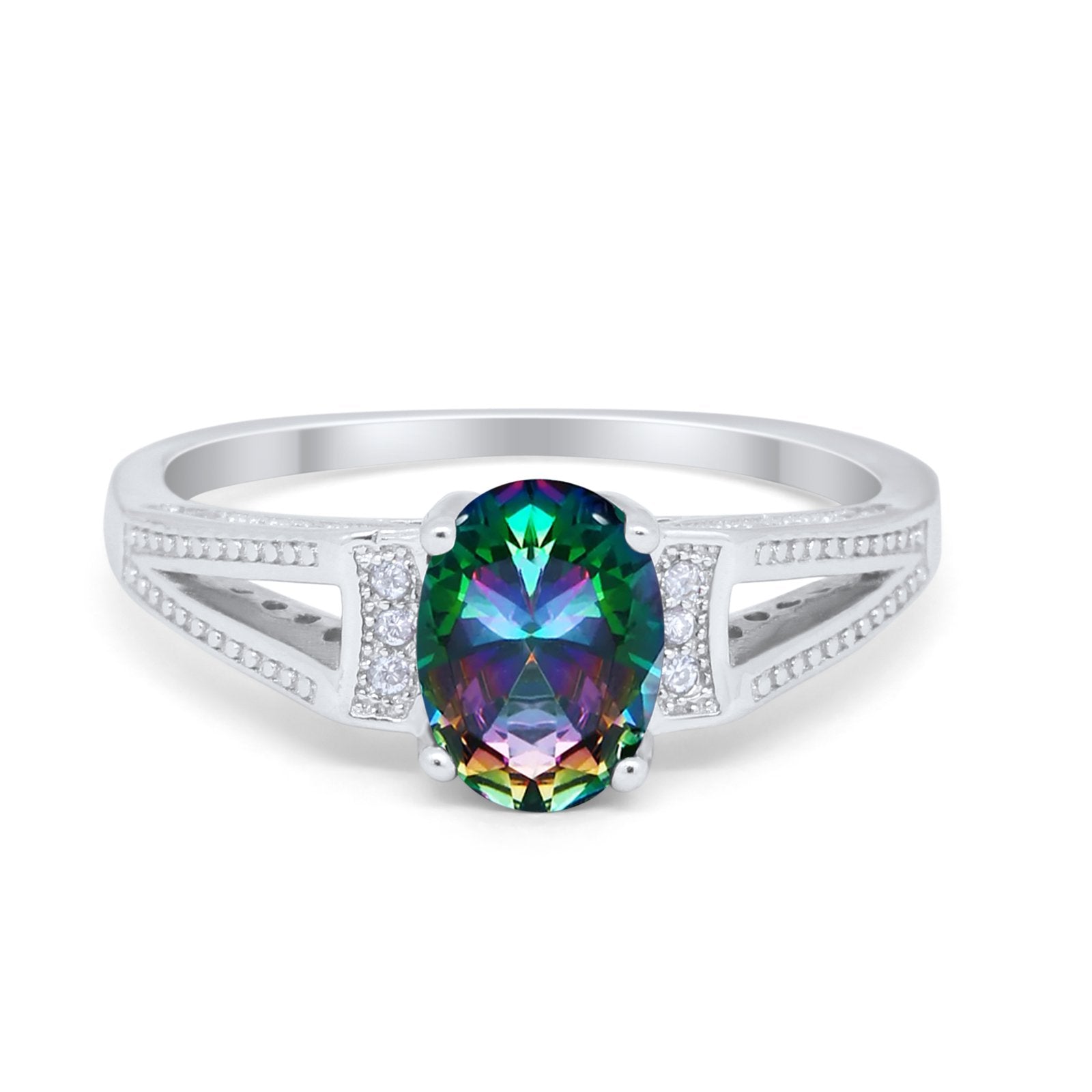 Solitaire Split Shank Wedding Ring Simulated Cubic Zirconia 925 Sterling Silver