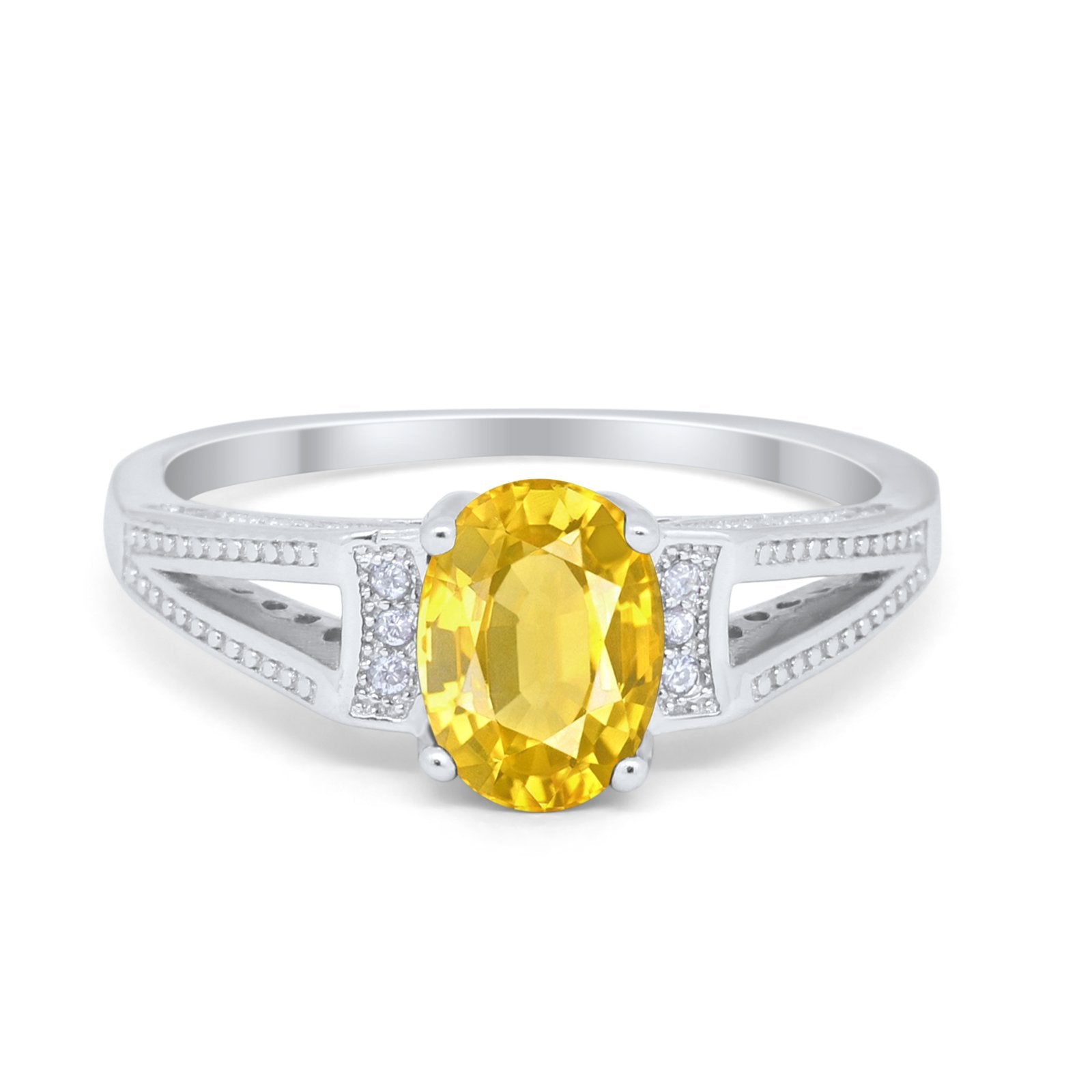 Solitaire Split Shank Wedding Ring Simulated Cubic Zirconia 925 Sterling Silver