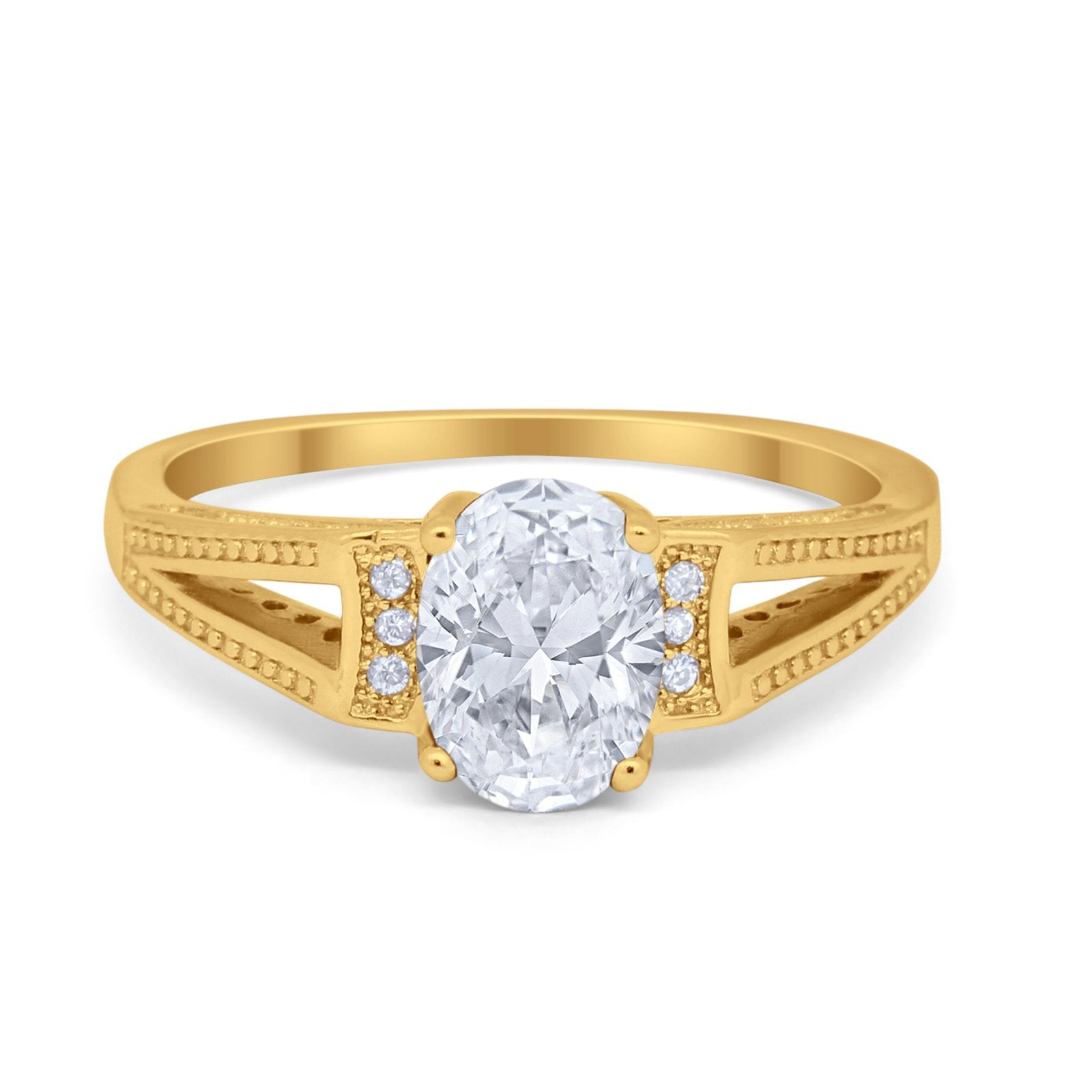 Solitaire Split Shank Wedding Ring Simulated Cubic Zirconia 925 Sterling Silver