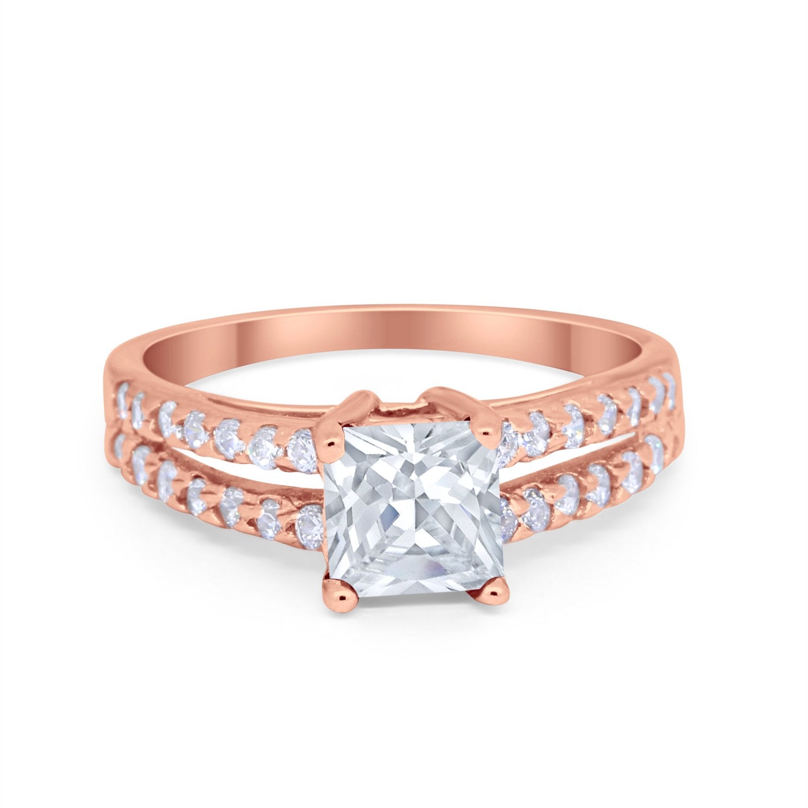 Wedding Ring Princess Cut Simulated Cubic Zirconia 925 Sterling Silver