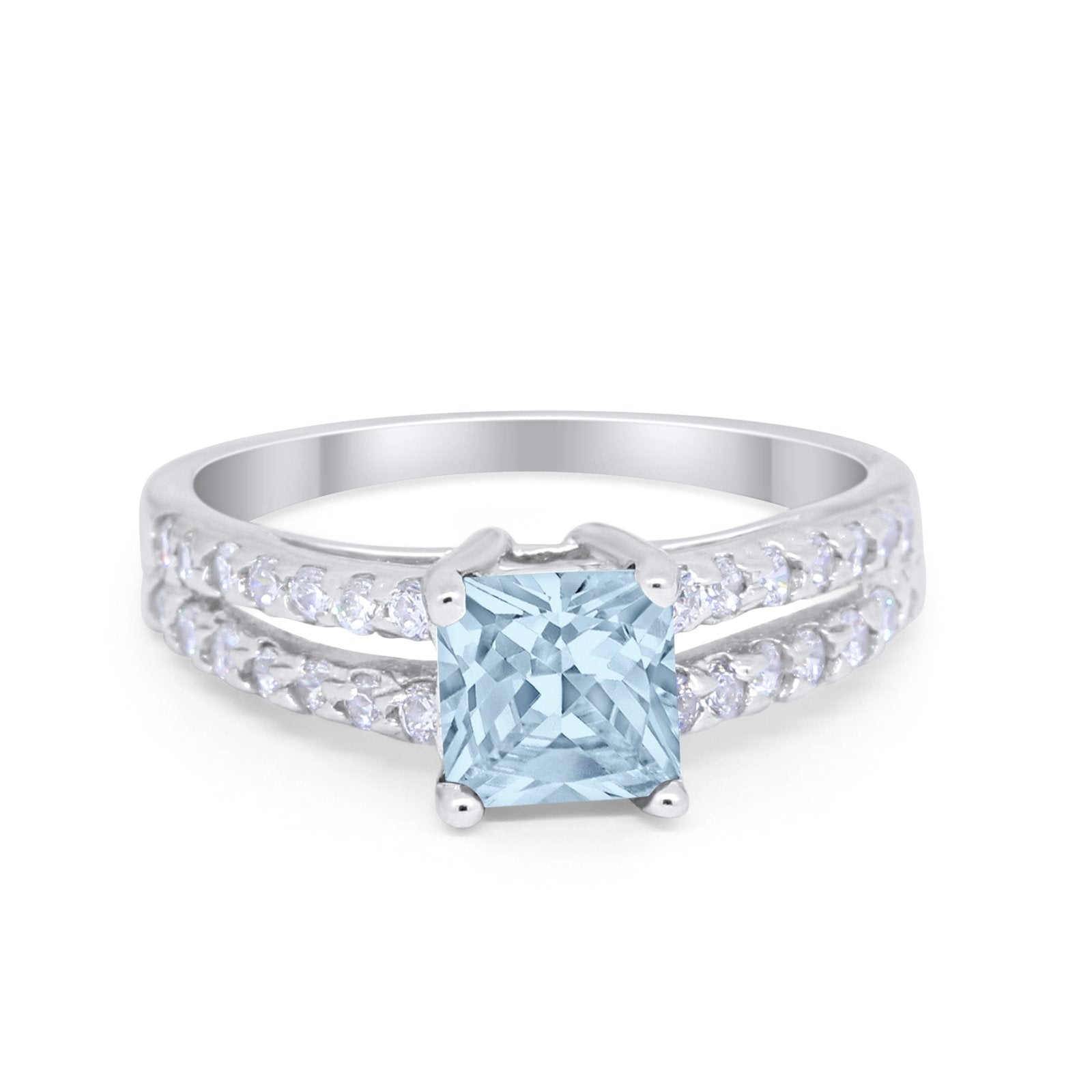 Wedding Ring Princess Cut Simulated Cubic Zirconia 925 Sterling Silver