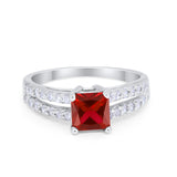 Wedding Ring Princess Cut Simulated Cubic Zirconia 925 Sterling Silver