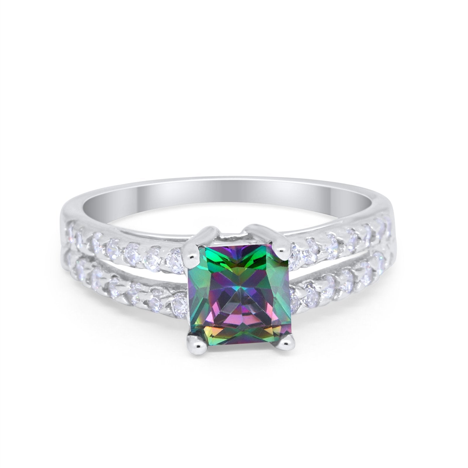 Wedding Ring Princess Cut Simulated Cubic Zirconia 925 Sterling Silver