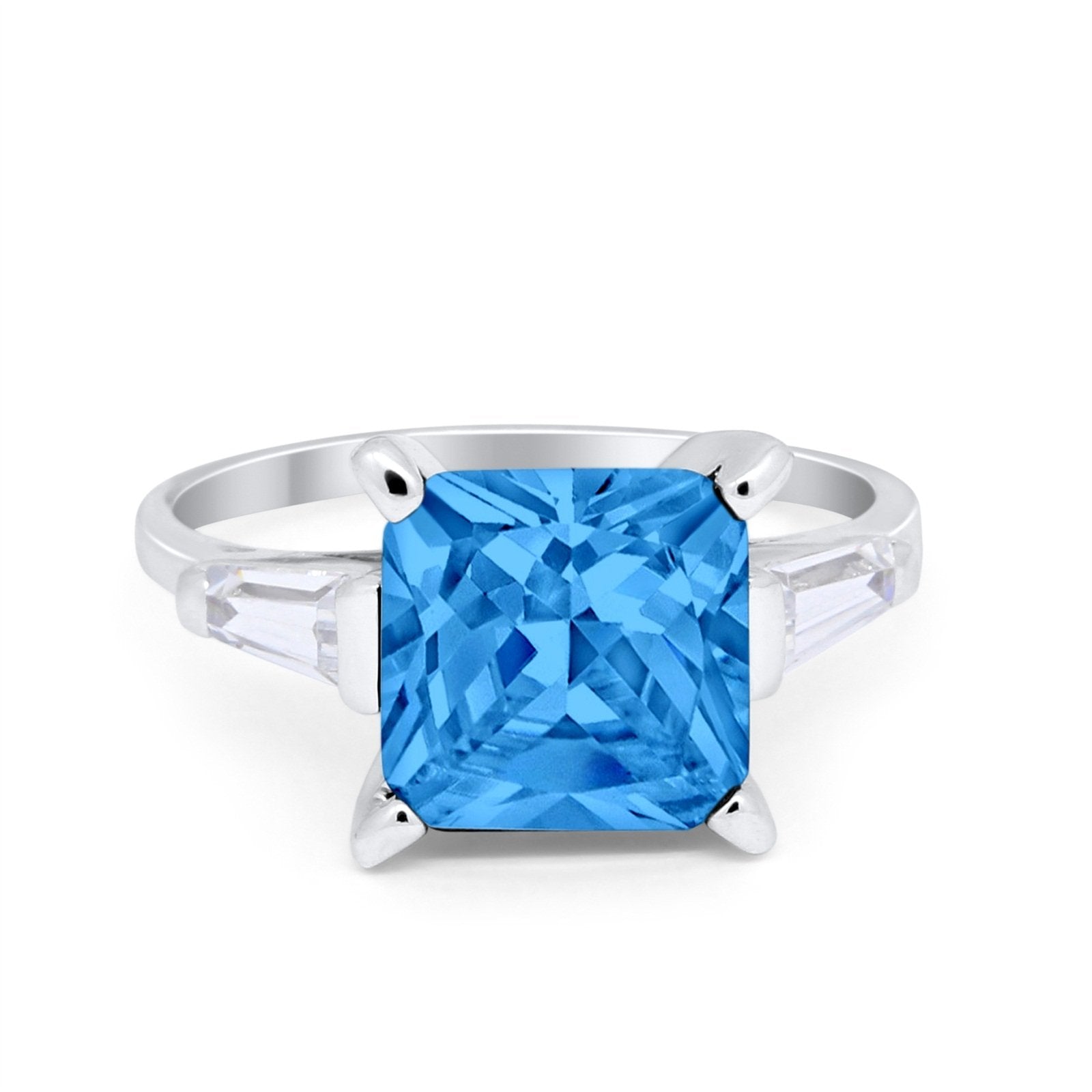 Wedding Ring Princess Cut Baguette Simulated Cubic Zirconia 925 Sterling Silver