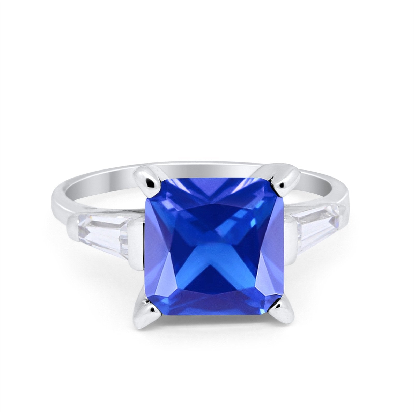 Wedding Ring Princess Cut Baguette Simulated Cubic Zirconia 925 Sterling Silver