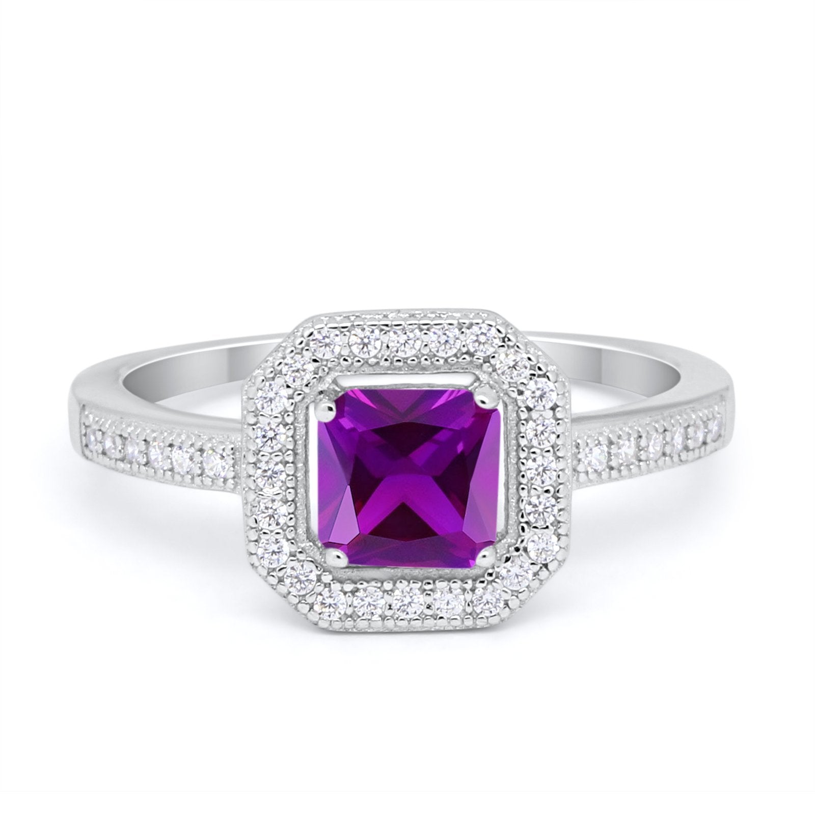 Halo Accent Engagement Ring Simulated Cubic Zirconia 925 Sterling Silver