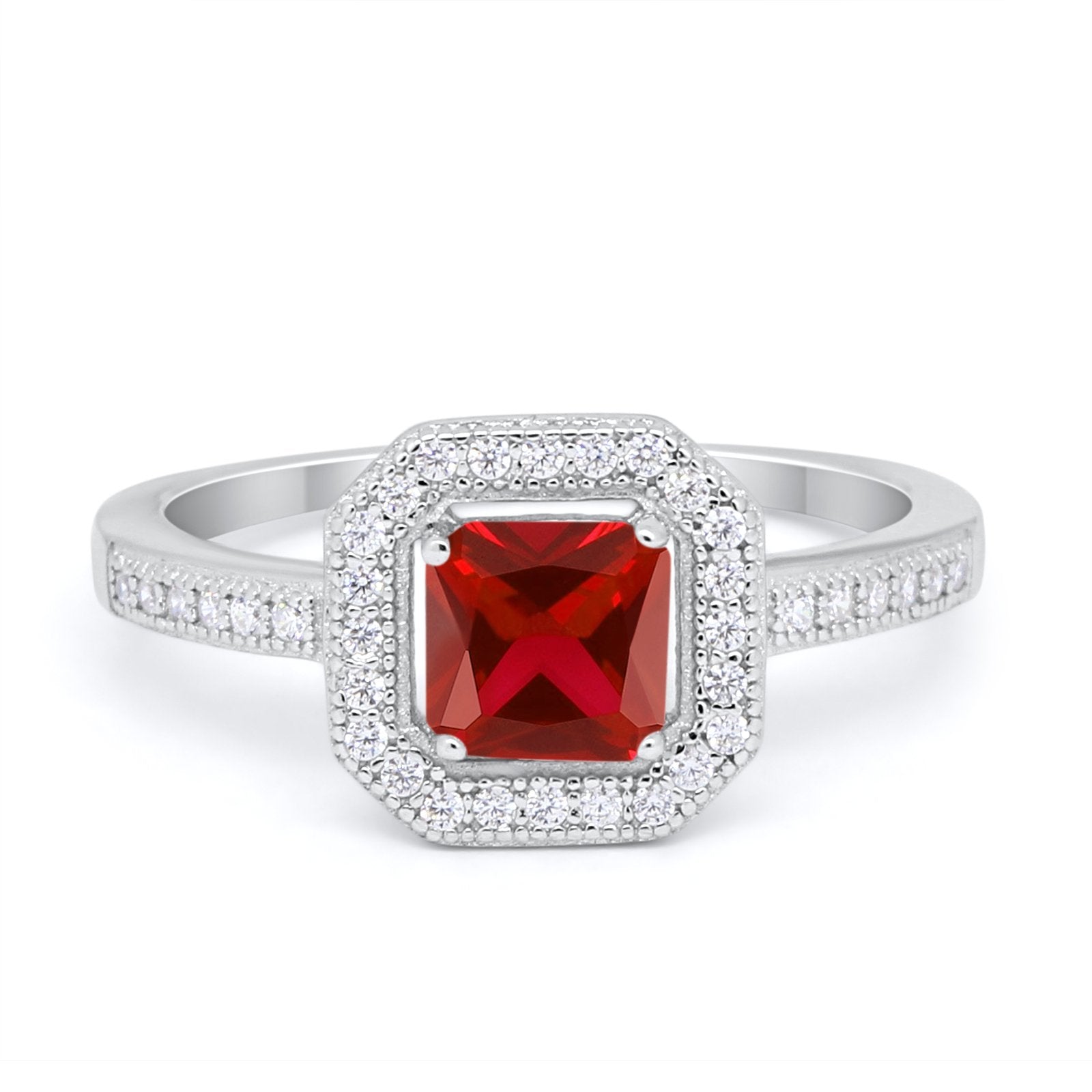 Halo Accent Engagement Ring Simulated Cubic Zirconia 925 Sterling Silver