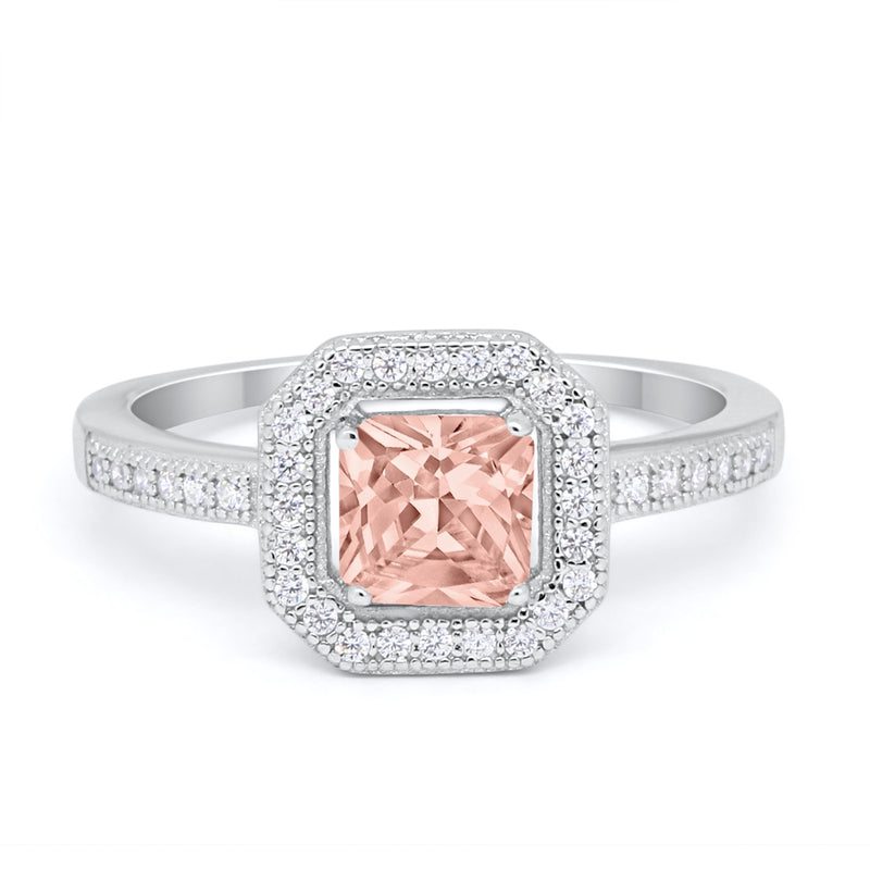 Halo Accent Engagement Ring Simulated Cubic Zirconia 925 Sterling Silver