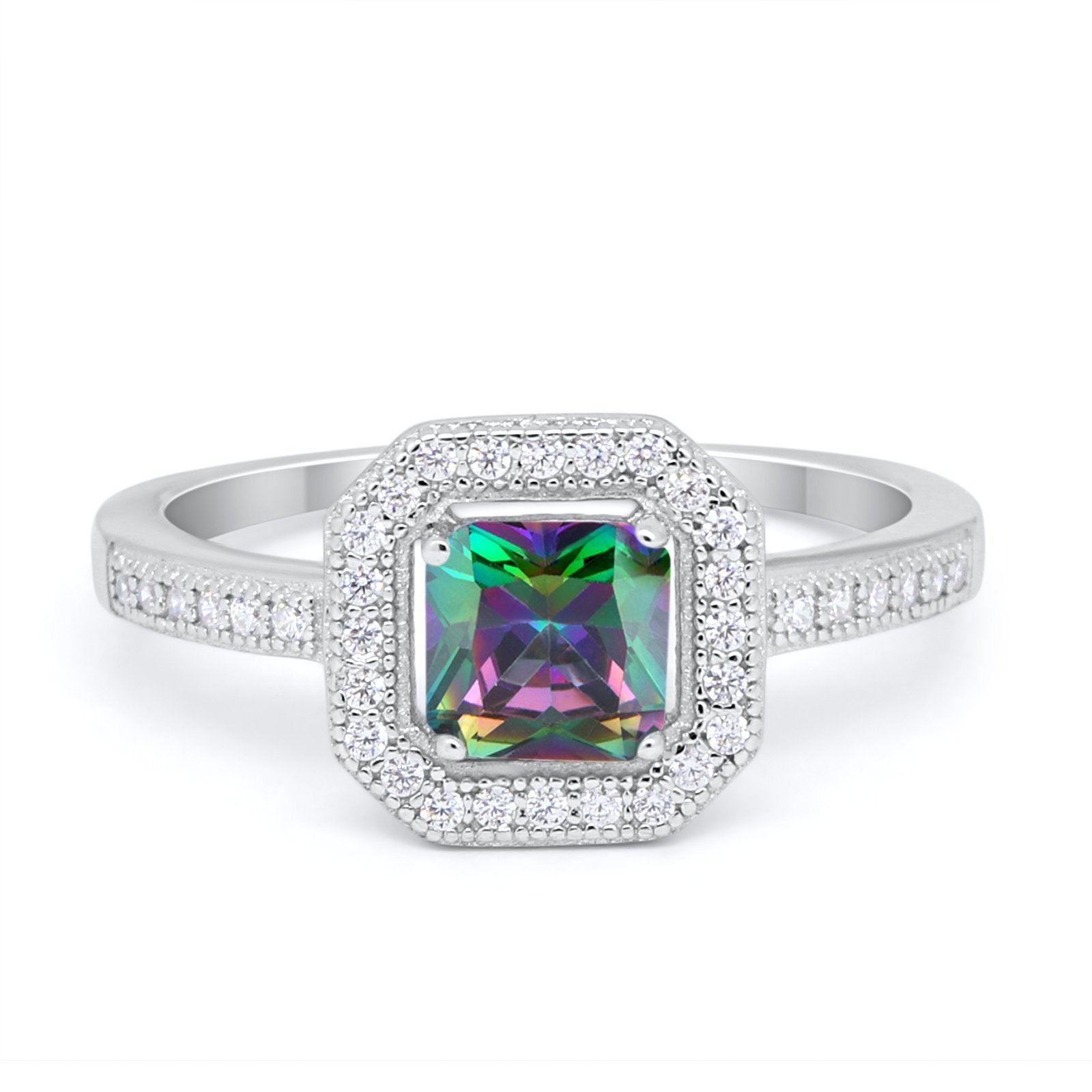 Halo Accent Engagement Ring Simulated Cubic Zirconia 925 Sterling Silver