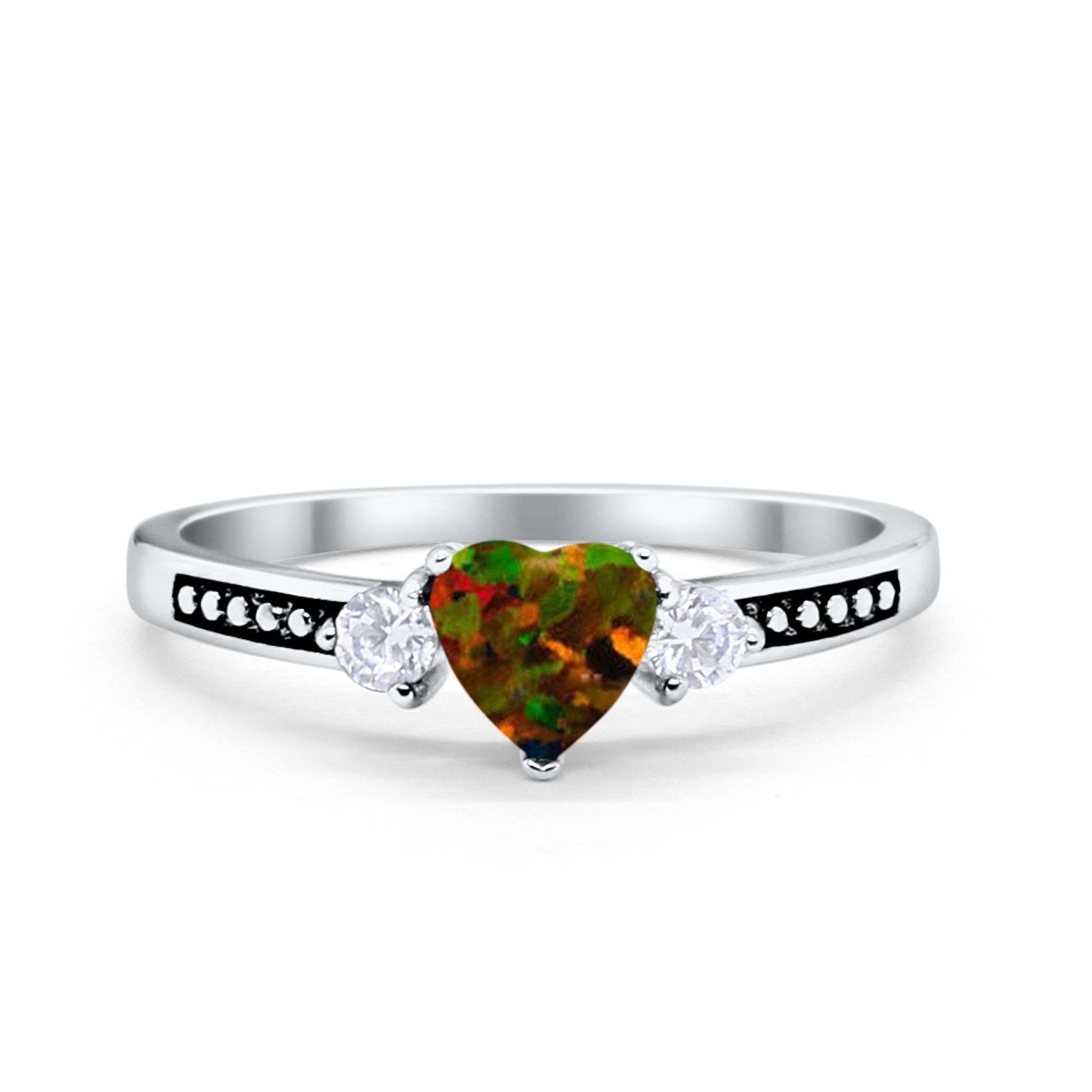 Heart Promise Ring Simulated Cubic Zirconia Black Accent 925 Sterling Silver