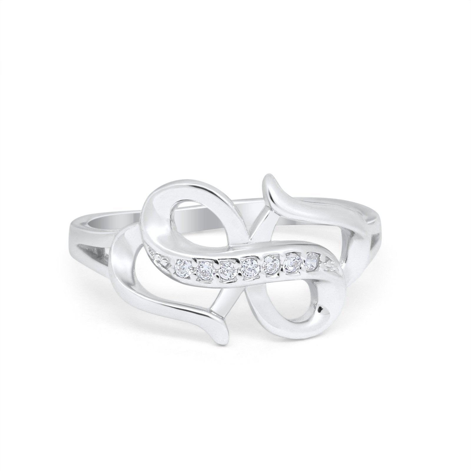 Double Heart Crisscross Promise Ring Simulated Cubic Zirconia 925 Sterling Silver