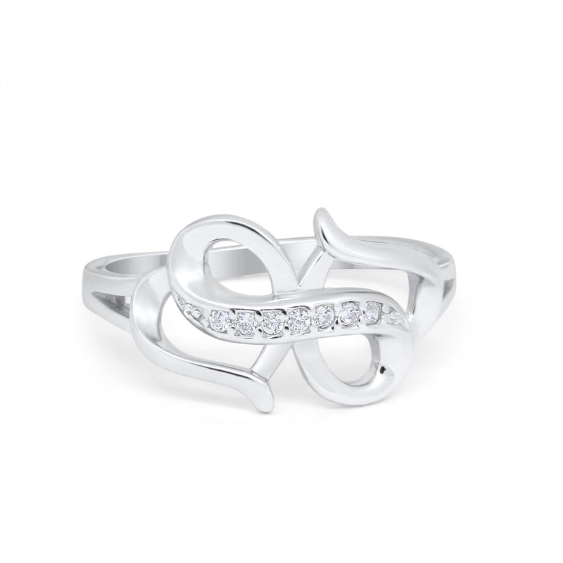 Double Heart Crisscross Promise Ring Simulated Cubic Zirconia 925 Sterling Silver