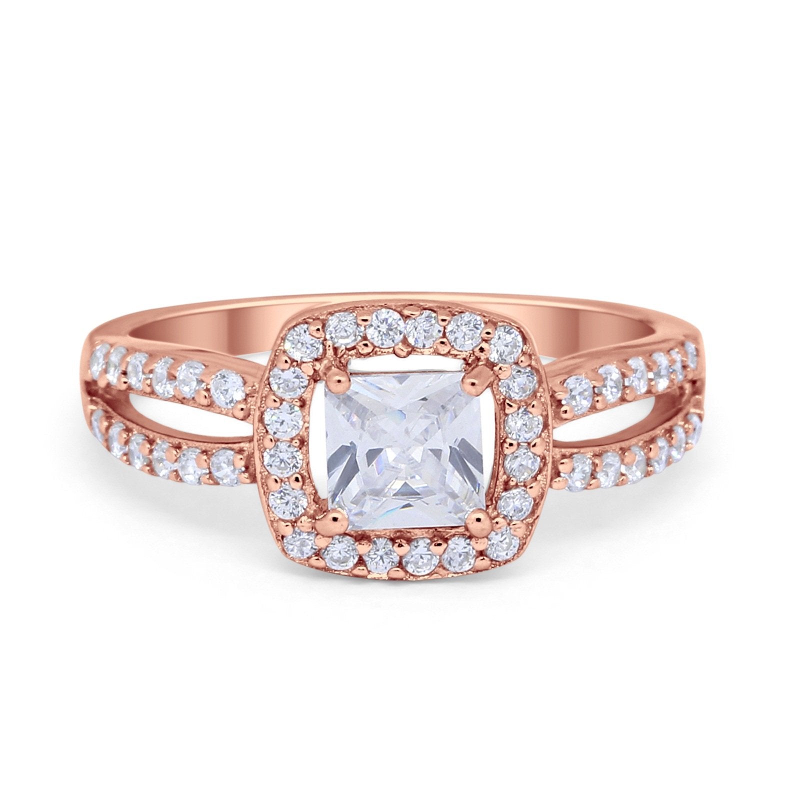 Dazzling Halo Wedding Ring Simulated Cubic Zirconia 925 Sterling Silver