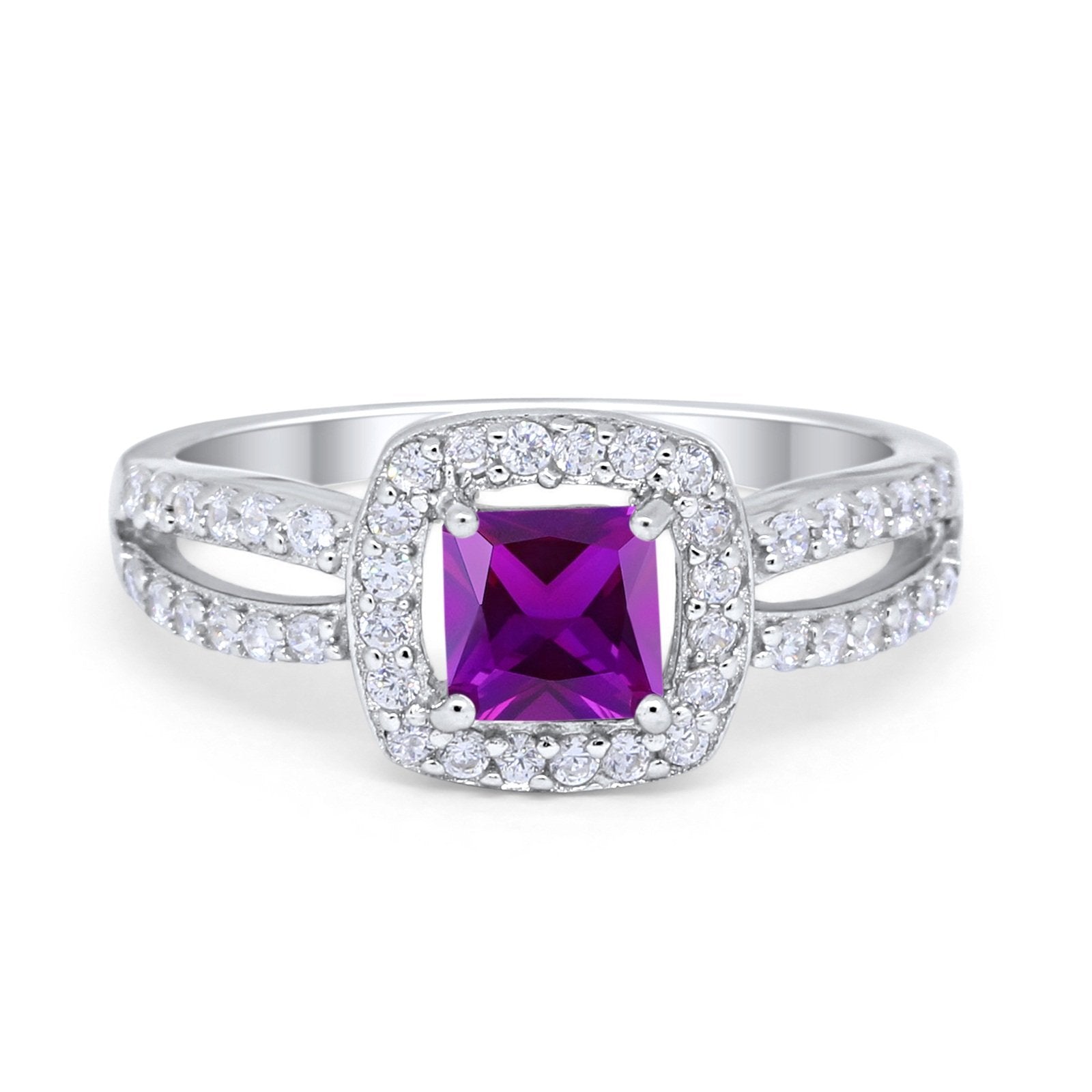 Dazzling Halo Wedding Ring Simulated Cubic Zirconia 925 Sterling Silver