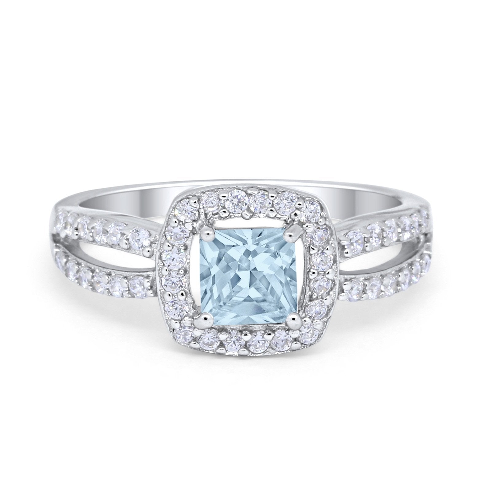 Dazzling Halo Wedding Ring Simulated Cubic Zirconia 925 Sterling Silver
