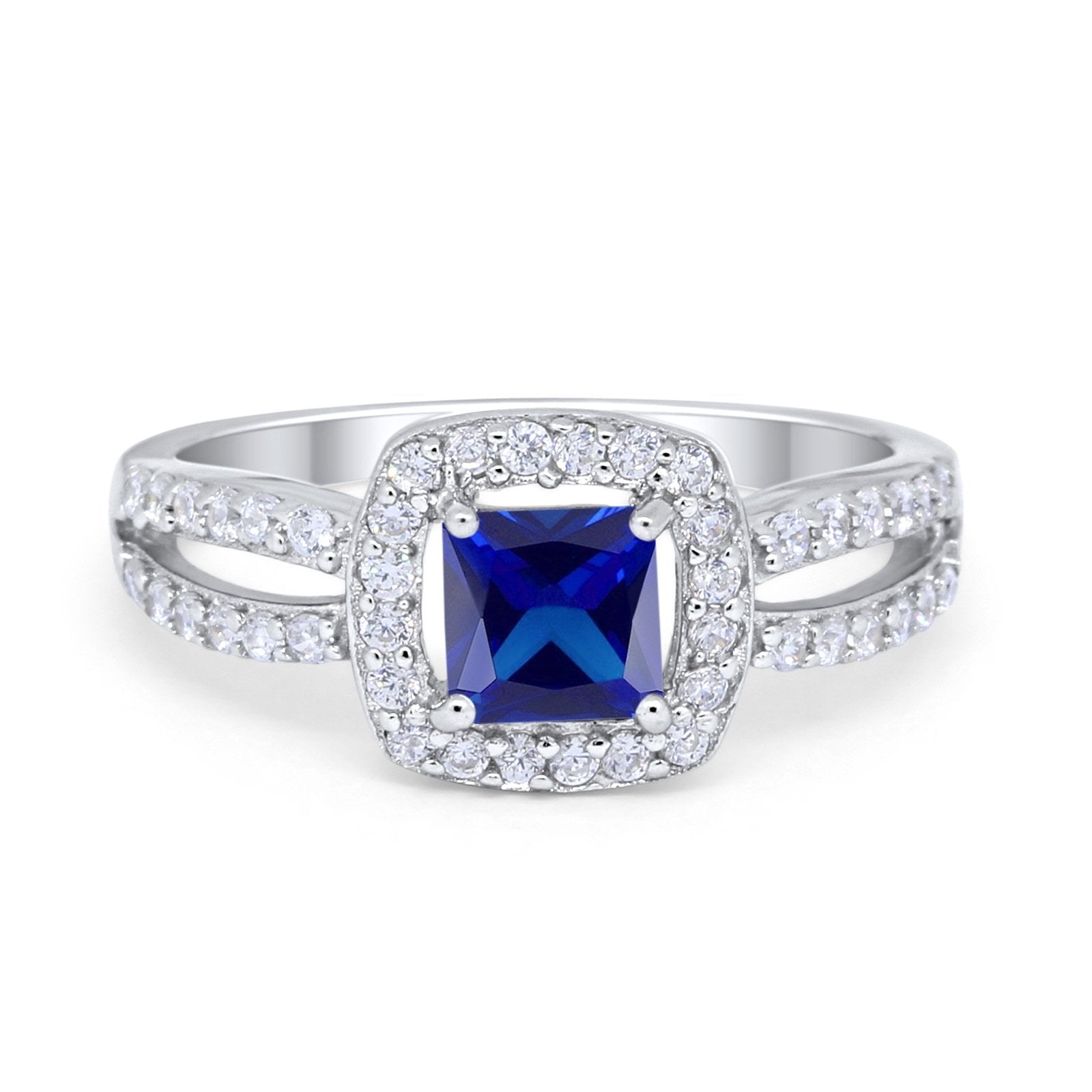 Dazzling Halo Wedding Ring Simulated Cubic Zirconia 925 Sterling Silver