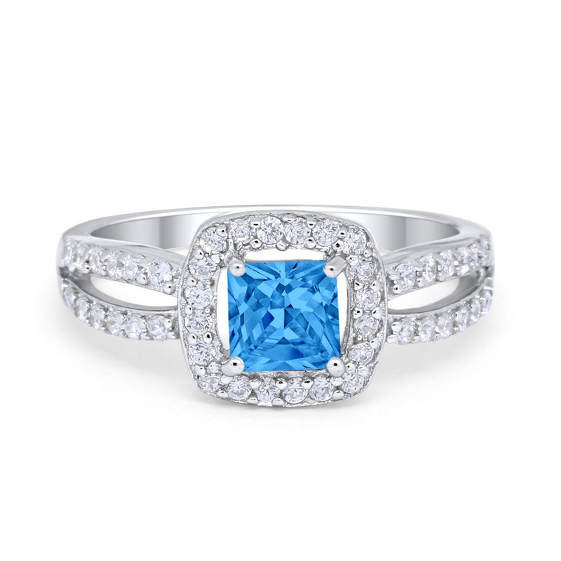 Dazzling Halo Wedding Ring Simulated Cubic Zirconia 925 Sterling Silver