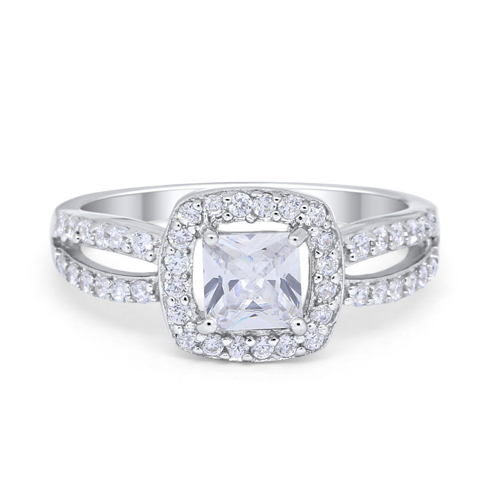 Dazzling Halo Wedding Ring Simulated Cubic Zirconia 925 Sterling Silver