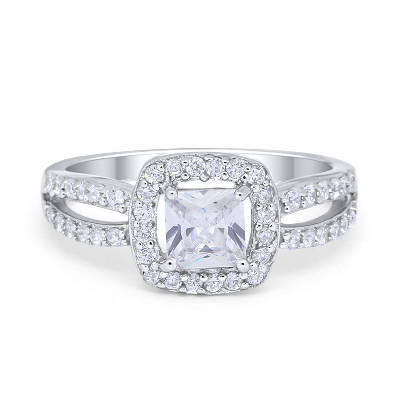 Dazzling Halo Wedding Ring Simulated Cubic Zirconia 925 Sterling Silver
