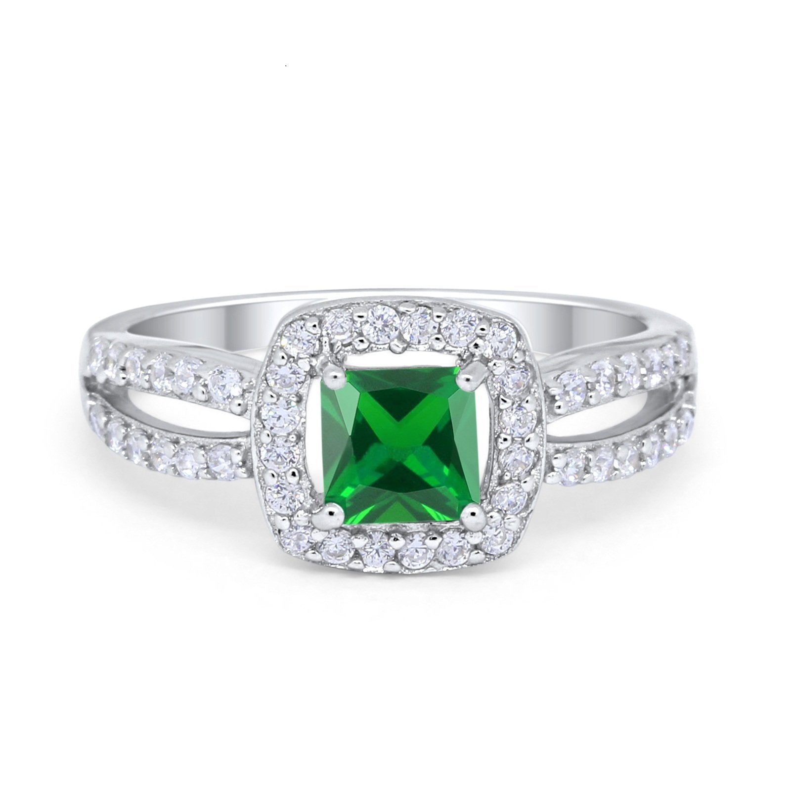 Dazzling Halo Wedding Ring Simulated Cubic Zirconia 925 Sterling Silver