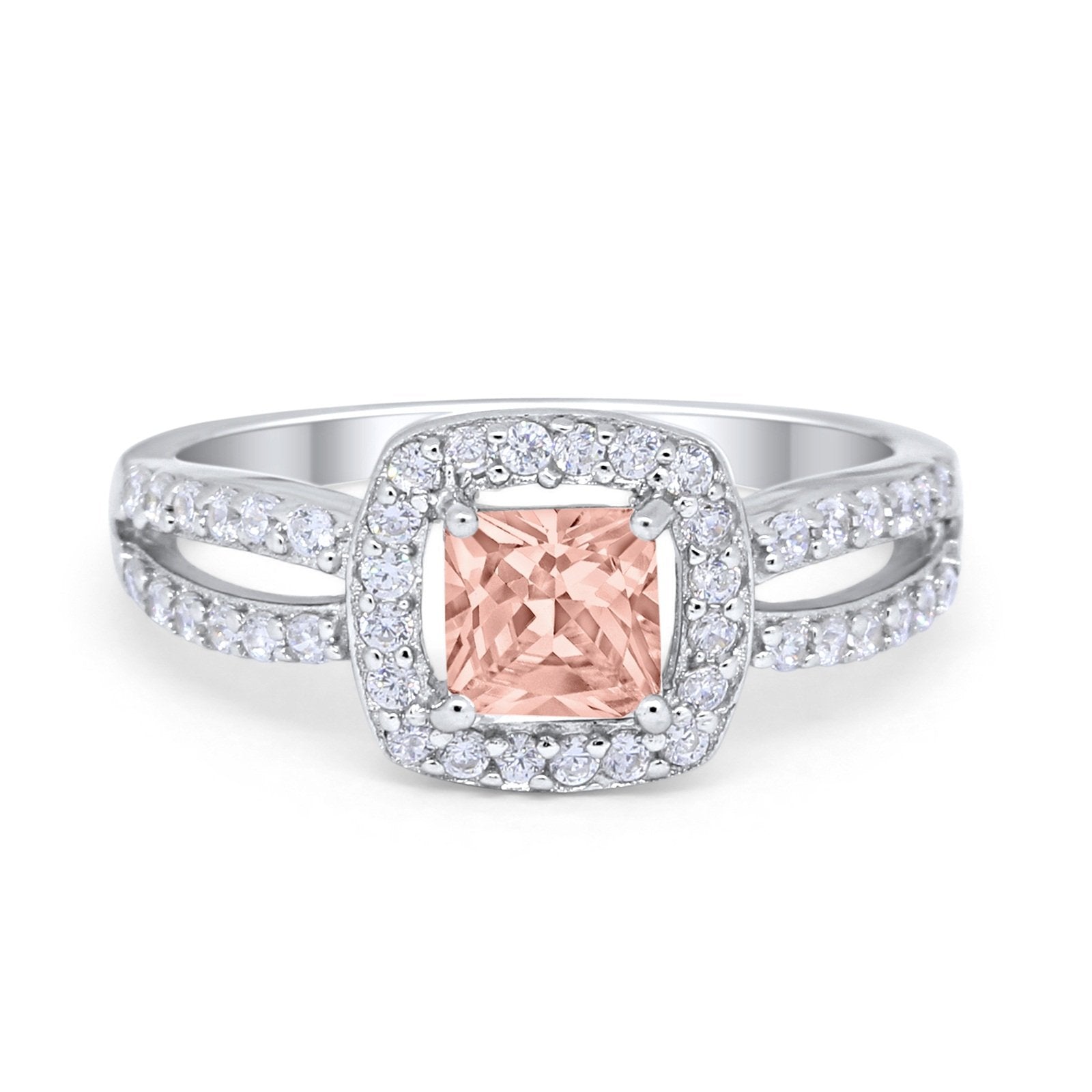 Dazzling Halo Wedding Ring Simulated Cubic Zirconia 925 Sterling Silver