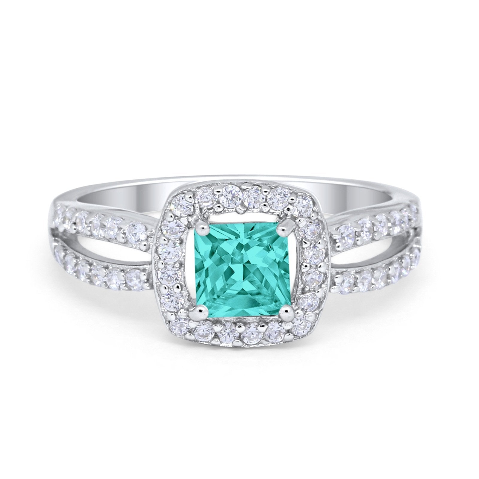 Dazzling Halo Wedding Ring Simulated Cubic Zirconia 925 Sterling Silver