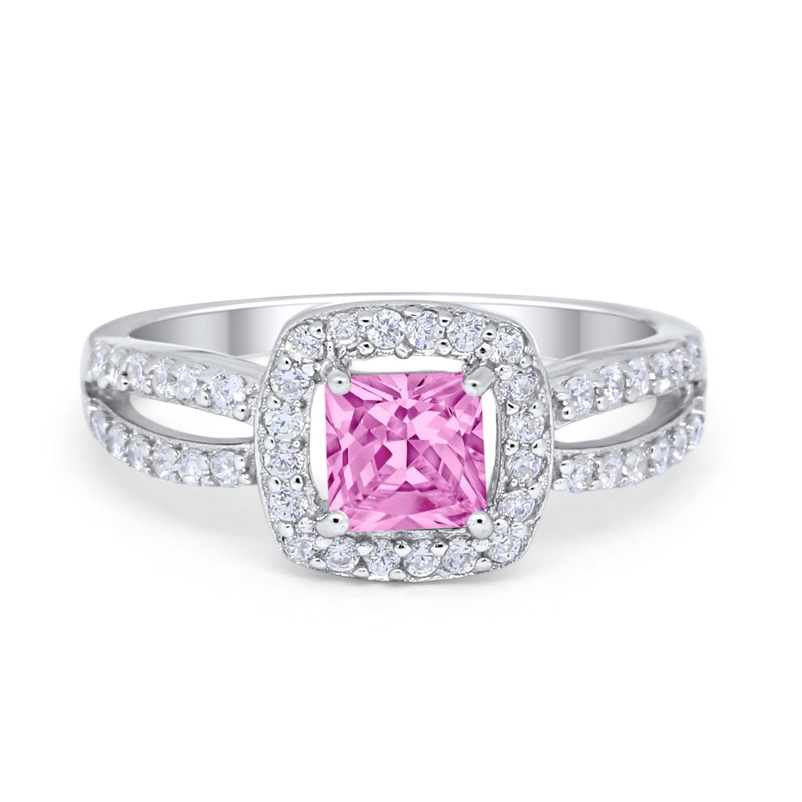 Dazzling Halo Wedding Ring Simulated Cubic Zirconia 925 Sterling Silver
