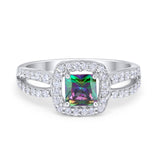 Dazzling Halo Wedding Ring Simulated Cubic Zirconia 925 Sterling Silver