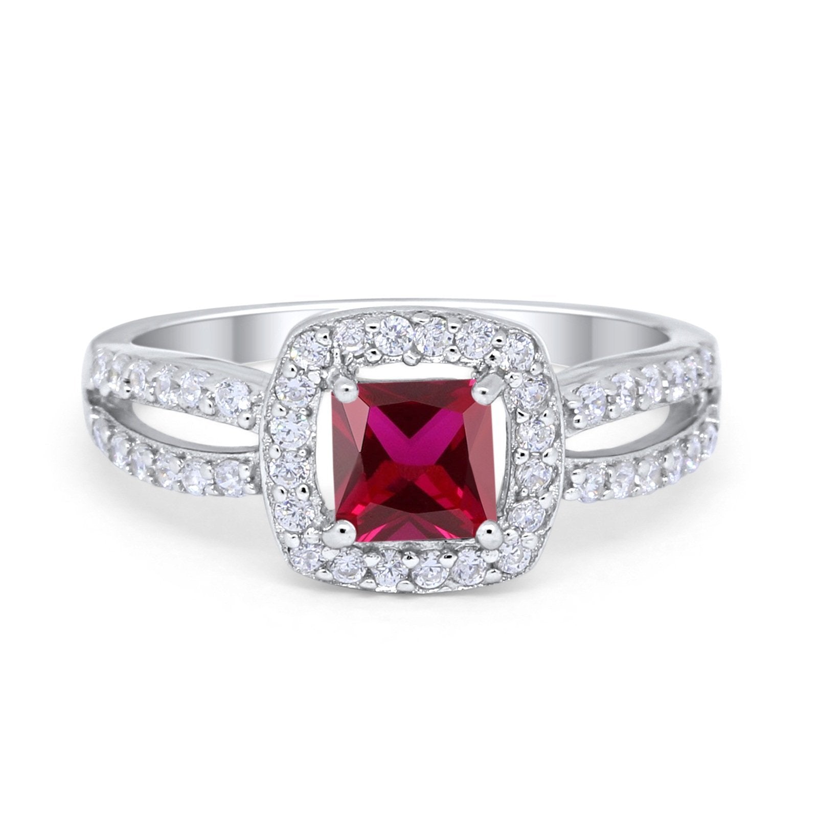 Dazzling Halo Wedding Ring Simulated Cubic Zirconia 925 Sterling Silver