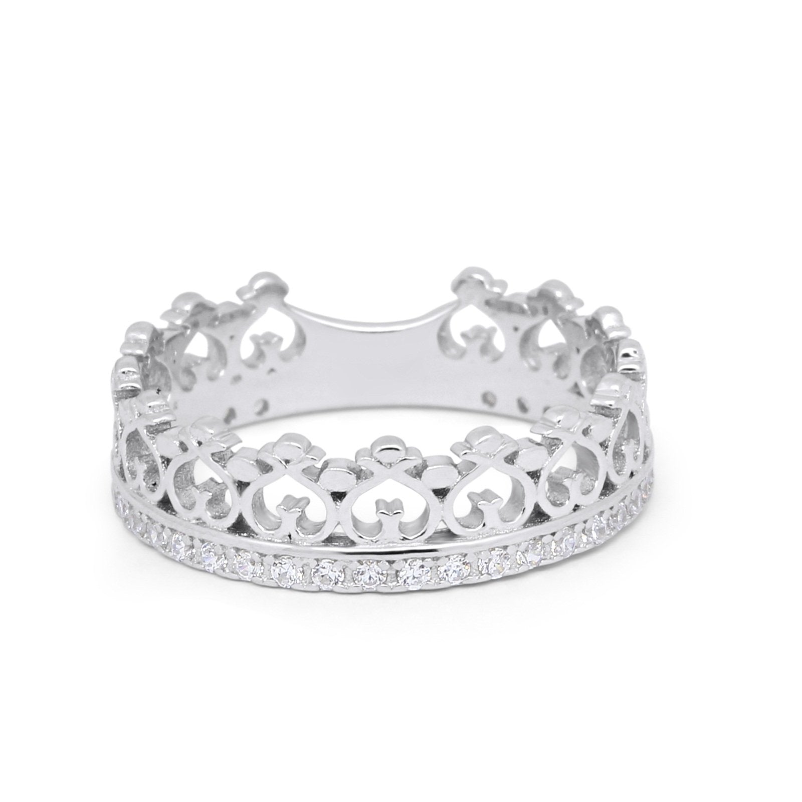 Eternity Heart Crown Band 925 Sterling Silver