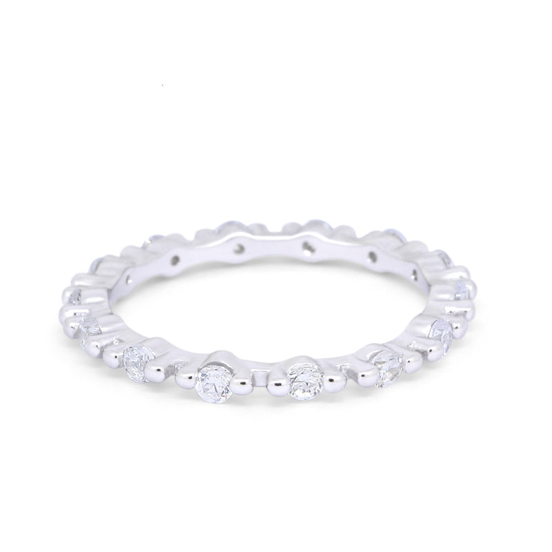 Eternity Pave Wedding Rings Simulated Cubic Zirconia 925 Sterling Silver