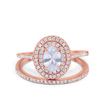 Halo Wedding Piece Bridal Ring Oval Simulated Cubic Zirconia Sterling Silver
