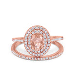 Halo Wedding Piece Bridal Ring Oval Simulated Cubic Zirconia Sterling Silver