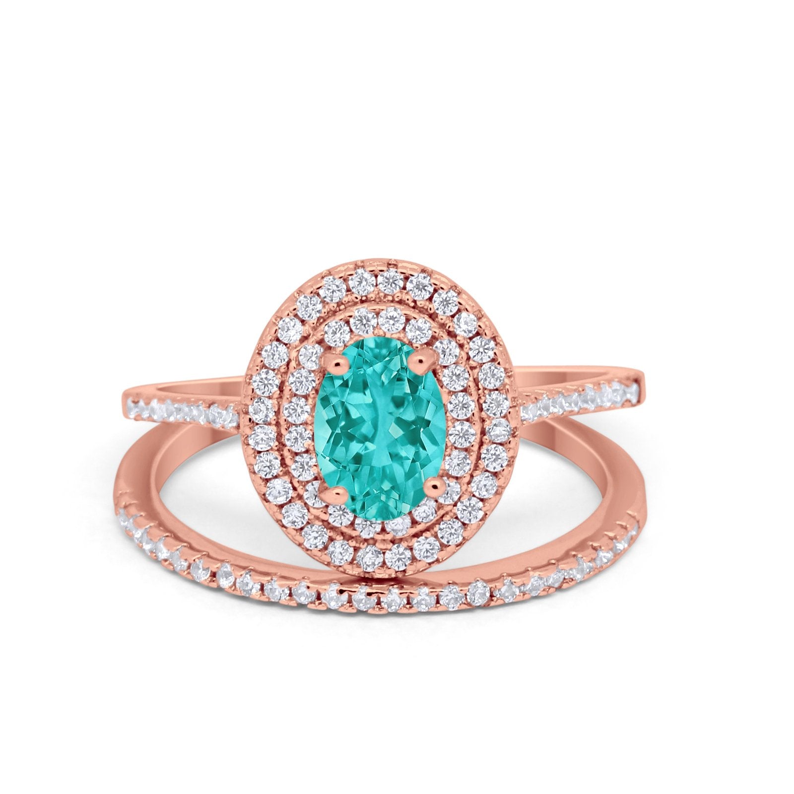 Halo Wedding Piece Bridal Ring Oval Simulated Cubic Zirconia Sterling Silver