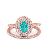 Halo Wedding Piece Bridal Ring Oval Simulated Cubic Zirconia Sterling Silver