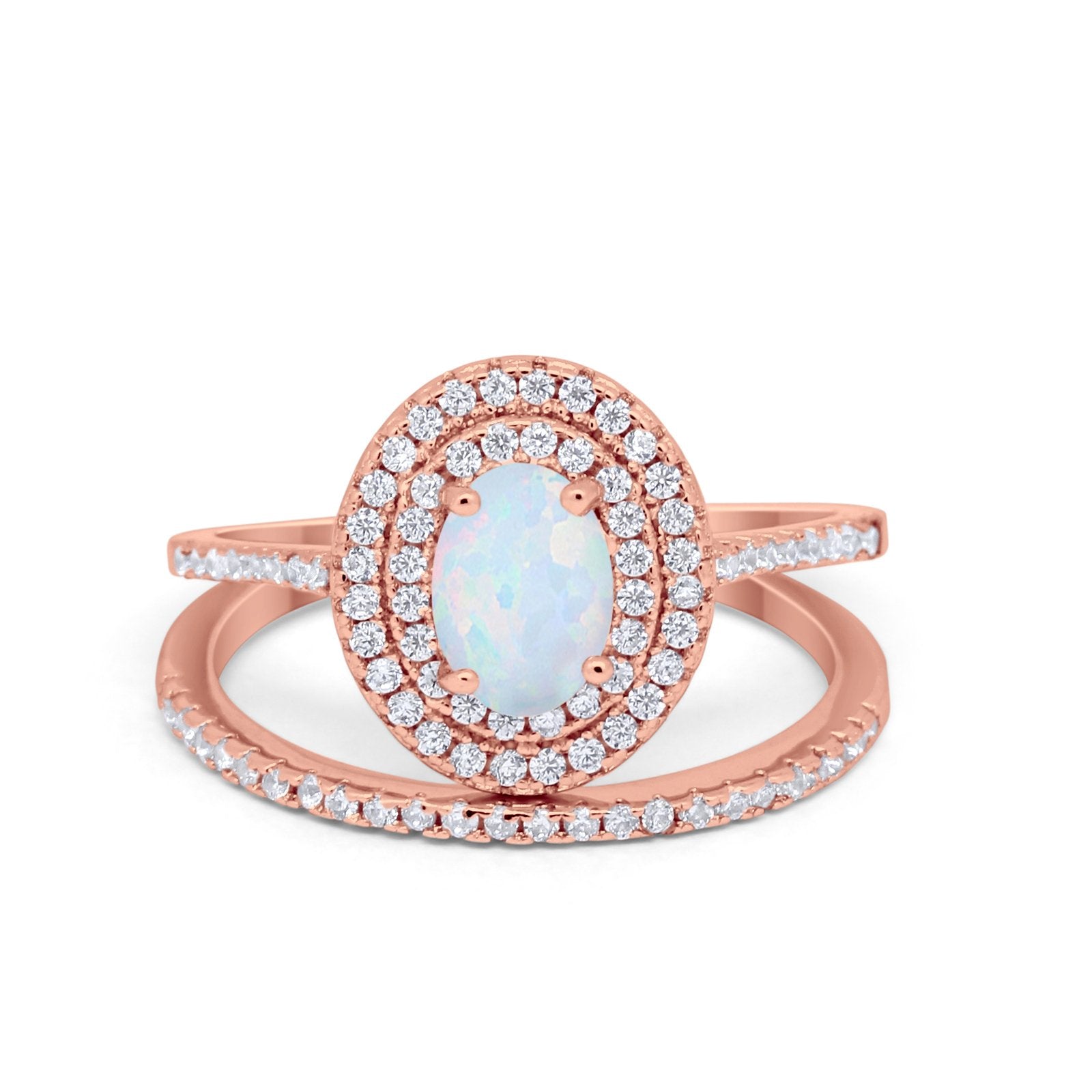 Halo Wedding Piece Bridal Ring Oval Simulated Cubic Zirconia Sterling Silver