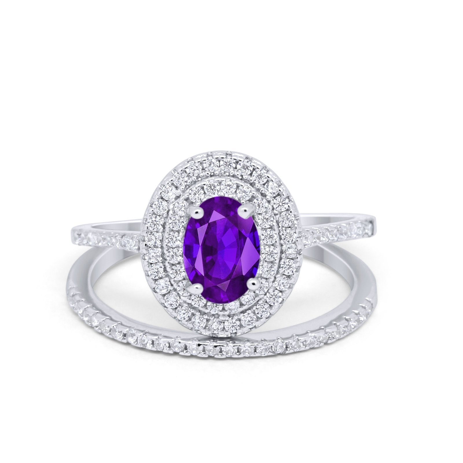 Halo Wedding Piece Bridal Ring Oval Simulated Cubic Zirconia Sterling Silver