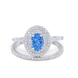 Halo Wedding Piece Bridal Ring Oval Simulated Cubic Zirconia Sterling Silver