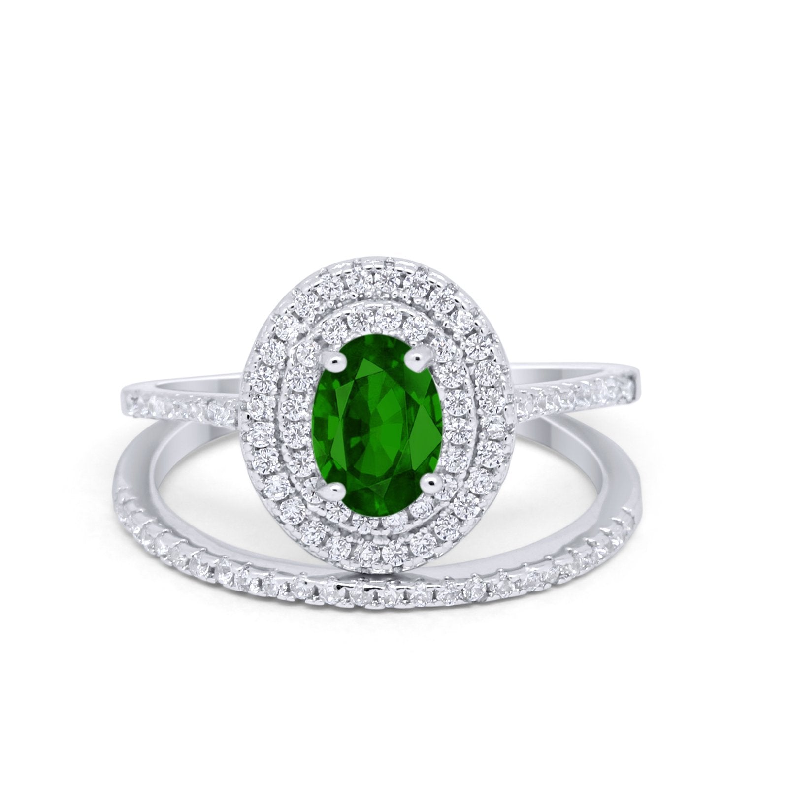 Halo Wedding Piece Bridal Ring Oval Simulated Cubic Zirconia Sterling Silver