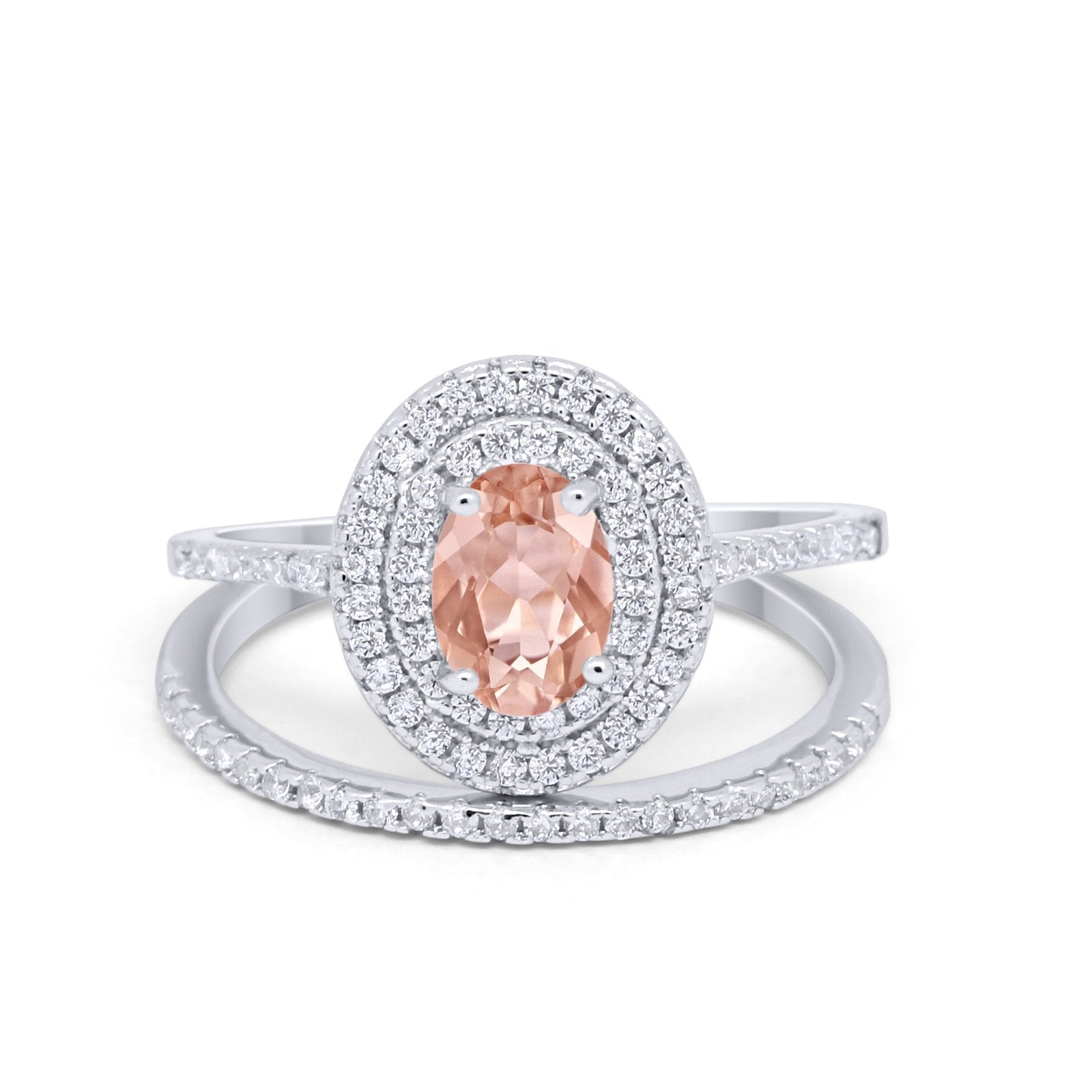 Halo Wedding Piece Bridal Ring Oval Simulated Cubic Zirconia Sterling Silver