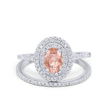 Halo Wedding Piece Bridal Ring Oval Simulated Cubic Zirconia Sterling Silver