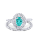 Halo Wedding Piece Bridal Ring Oval Simulated Cubic Zirconia Sterling Silver