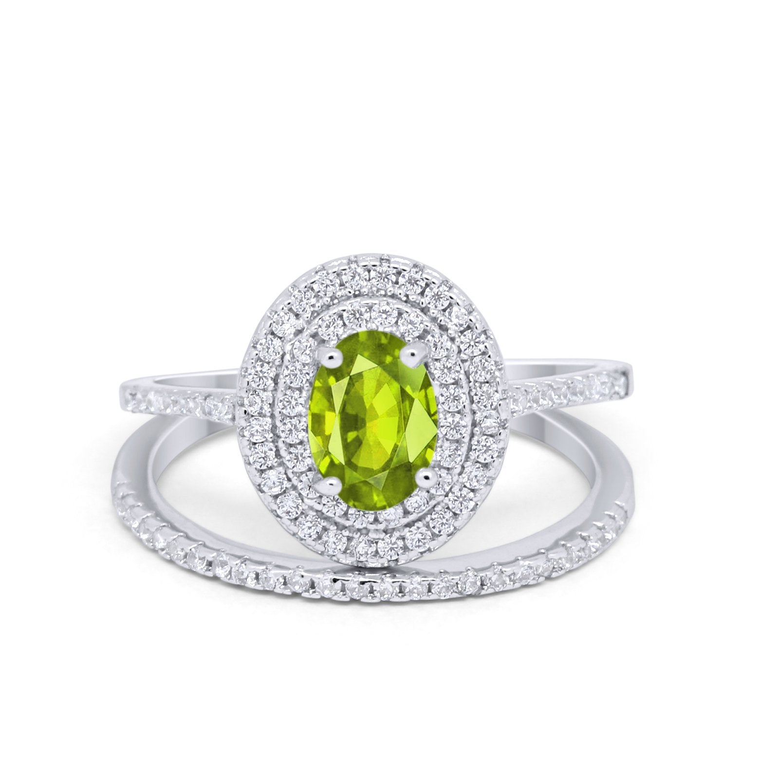 Halo Wedding Piece Bridal Ring Oval Simulated Cubic Zirconia Sterling Silver