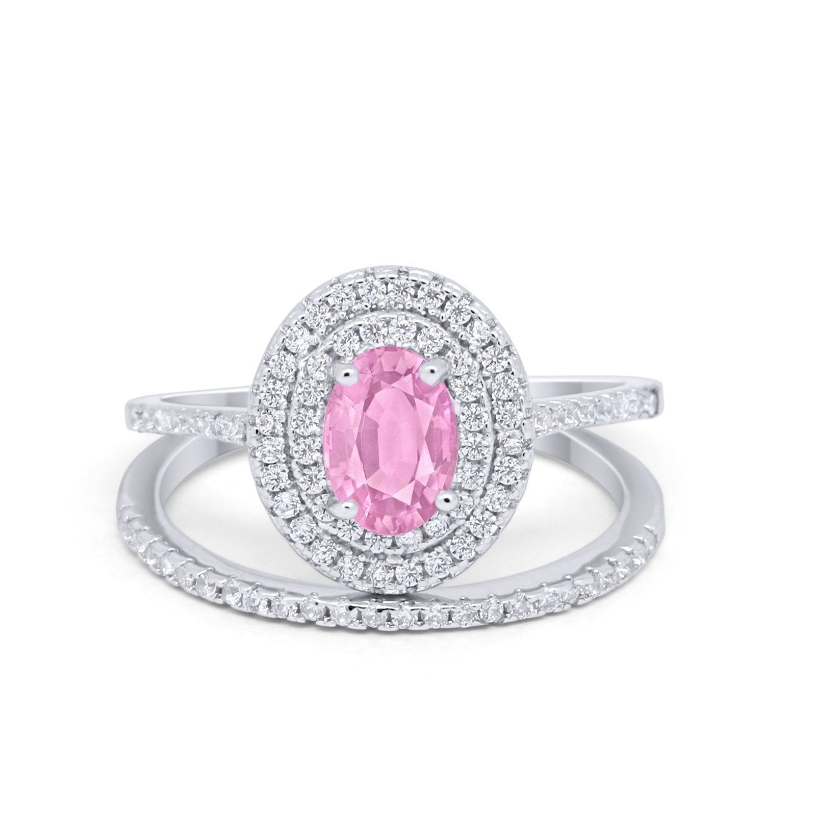 Halo Wedding Piece Bridal Ring Oval Simulated Cubic Zirconia Sterling Silver