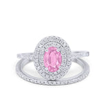 Halo Wedding Piece Bridal Ring Oval Simulated Cubic Zirconia Sterling Silver