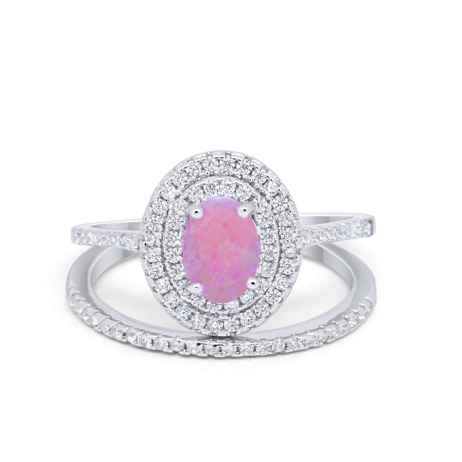 Halo Wedding Piece Bridal Ring Oval Simulated Cubic Zirconia Sterling Silver