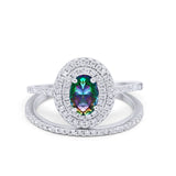 Halo Wedding Piece Bridal Ring Oval Simulated Cubic Zirconia Sterling Silver