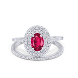 Halo Wedding Piece Bridal Ring Oval Simulated Cubic Zirconia Sterling Silver