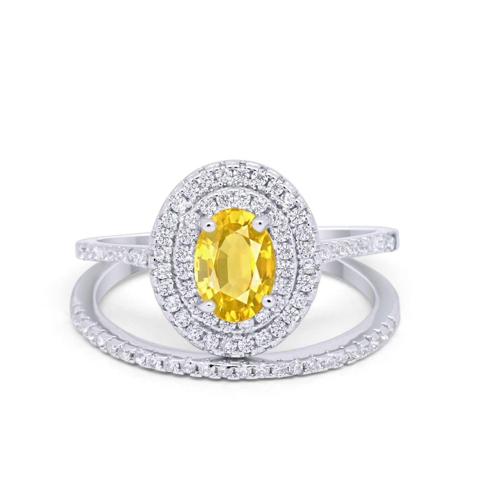 Halo Wedding Piece Bridal Ring Oval Simulated Cubic Zirconia Sterling Silver