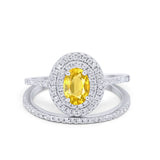 Halo Wedding Piece Bridal Ring Oval Simulated Cubic Zirconia Sterling Silver